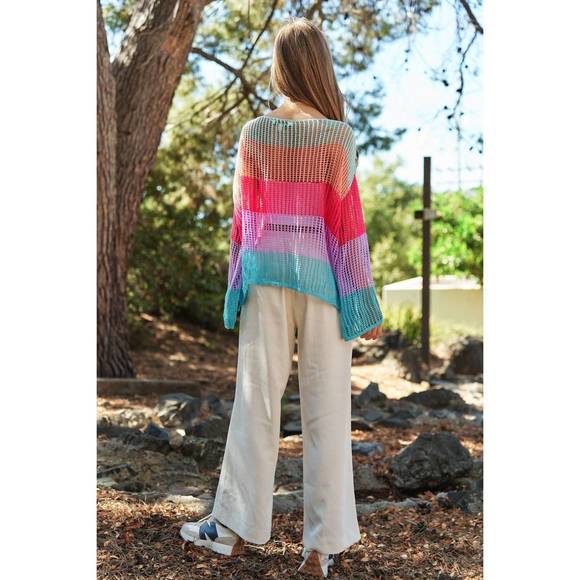 NEW DAVI & DANI crochet color block striped pullover in multi - Picture 2 of 2